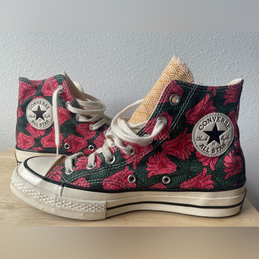 Converse High-Top Sneakers - Green, Red & Cream Floral